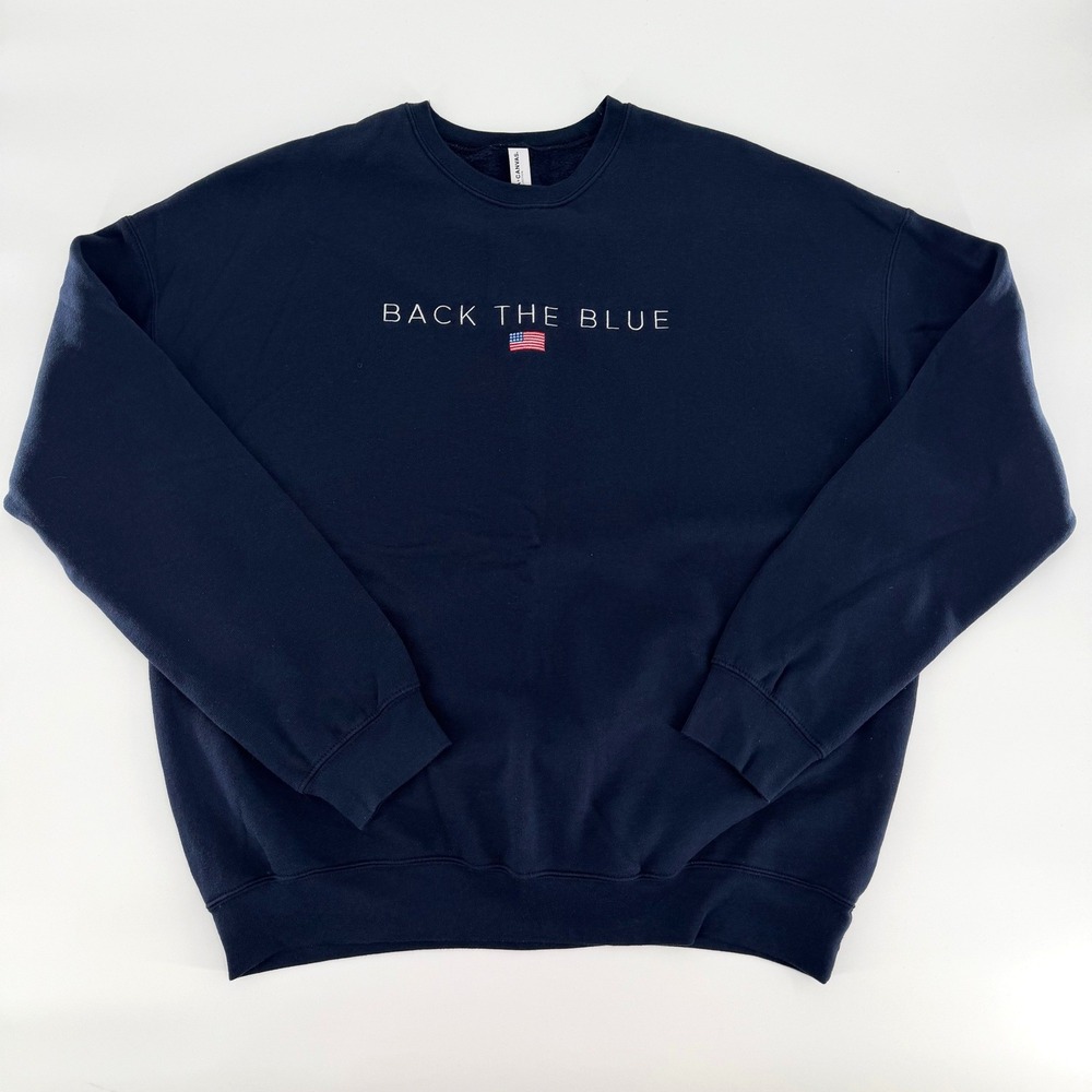 BELLA CANVAS Back The Blue Navy Embroidered Crewneck Sweatshirt Large